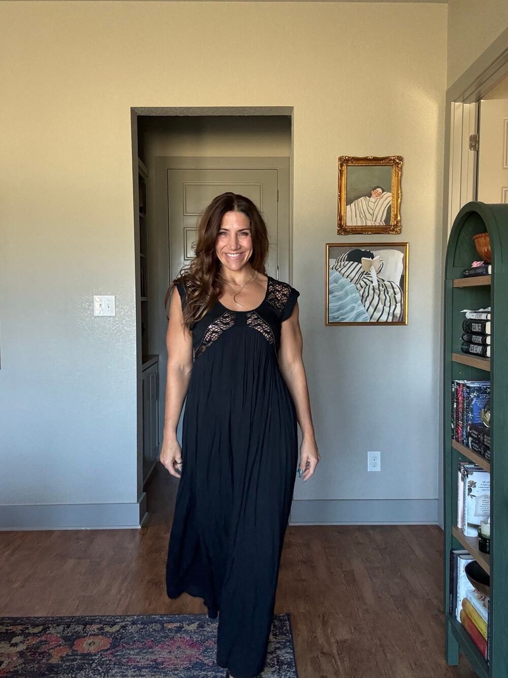 Love Stitch Black Crochet Lace Back Boho Maxi Dress Small